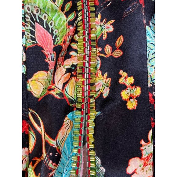 FIGUE Solana maxi silk floral designer dress XS chiffon sleeves beaded resort - Picture 11 of 15